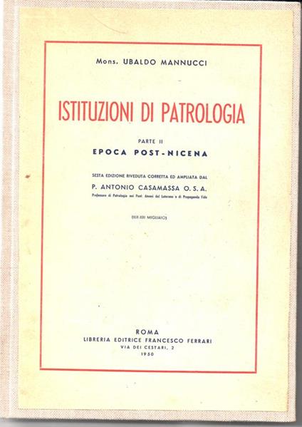 Istruzioni di Patrologia (Parte II - Epoca post - nicena) - Ubaldo Mannucci - copertina