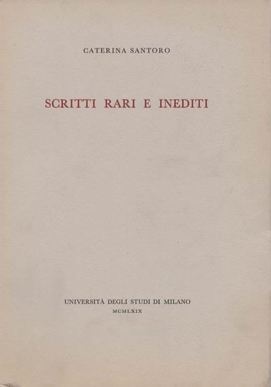 Scritti rari e inediti - Caterina Santoro - copertina