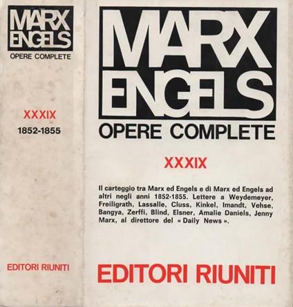 Opere. XXXIX. Lettere 1852-1855. - copertina