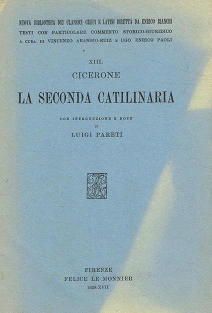 La seconda catilinaria - M. Tullio Cicerone - copertina