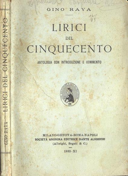 Lirici del Cinquecento - Gino Raya - copertina
