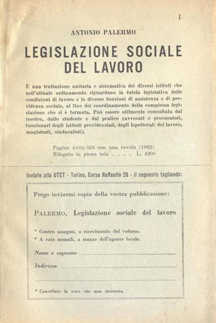 Legislazione sociale del lavoro - Antonio Palermo - copertina