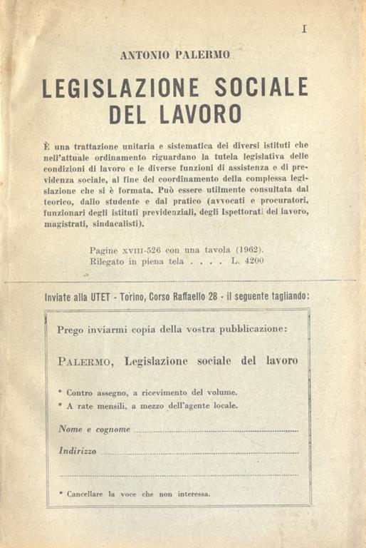 Legislazione sociale del lavoro - Antonio Palermo - copertina