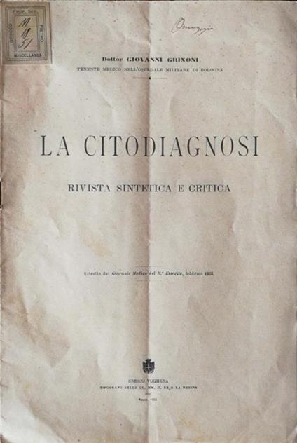 La citodiagnosi. Rivista sintetica e critica - Giovanni Grixoni - copertina