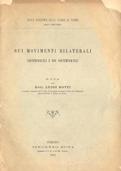 Sui movimenti bilaterali. contemporanei e non contemporanei - Luigi Botti - copertina