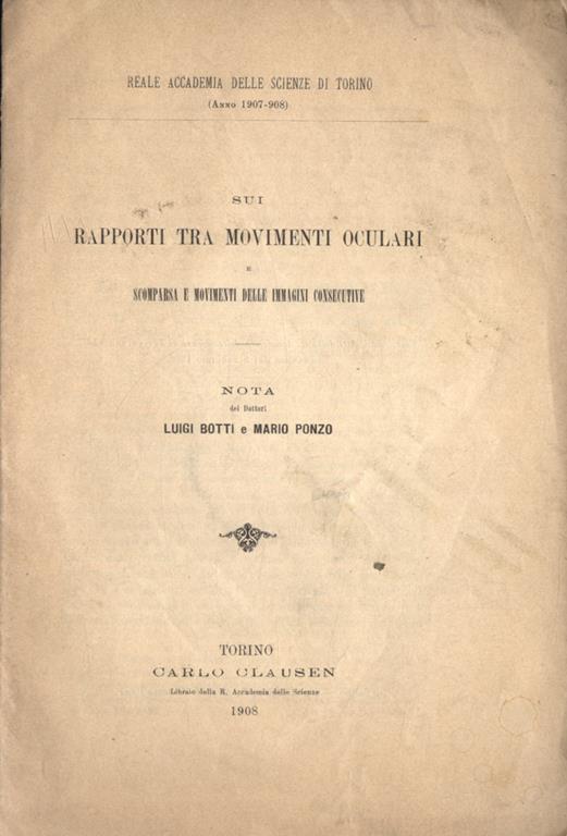 Sui rapporti tra movimenti oculari. e scomparsa dei movimenti delle immagini consecutive - Luigi Botti - copertina