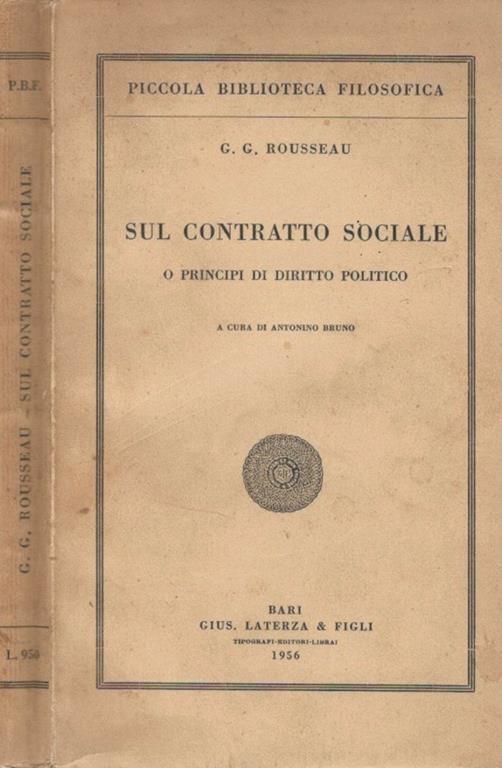 Sul contratto sociale. o principi di diritto politico - copertina