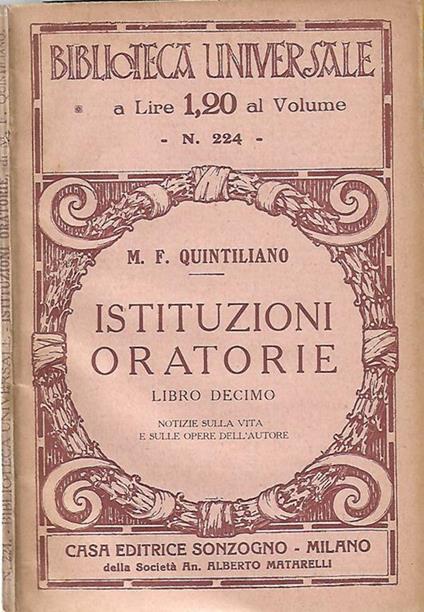 Istituzioni oratorie – Libro decimo - copertina