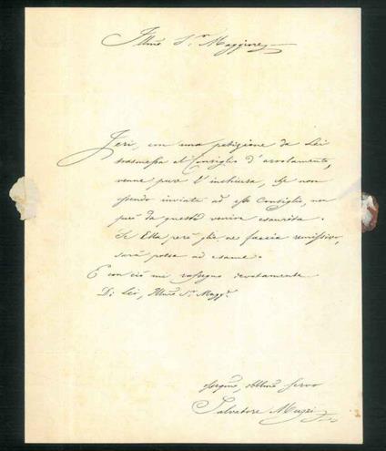 Lettera manoscritta con firma autografa a Paolo Silvani maggiore del 3° Battaglione Civici - Salvatore Muzzi - copertina