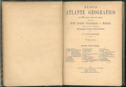 Nuovo atlante geografico con 38 carte e relativo testo ad uso delle scuole secondarie e militari disegnate da G.E. Fritzsche - copertina