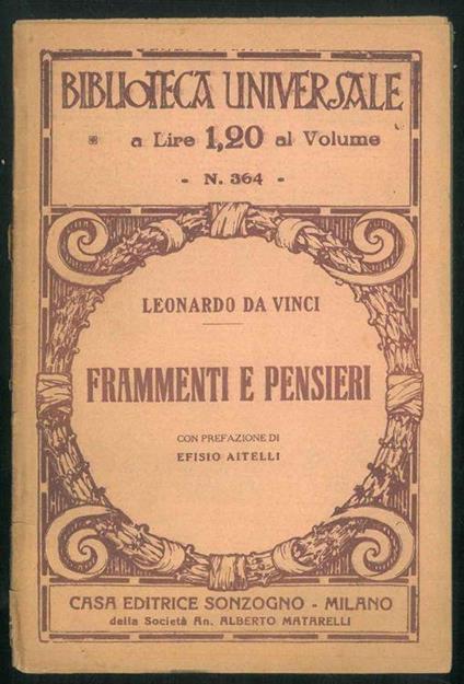 Frammenti e pensieri. Con prefazione di Efisio Aitelli - Leonardo da Vinci - copertina