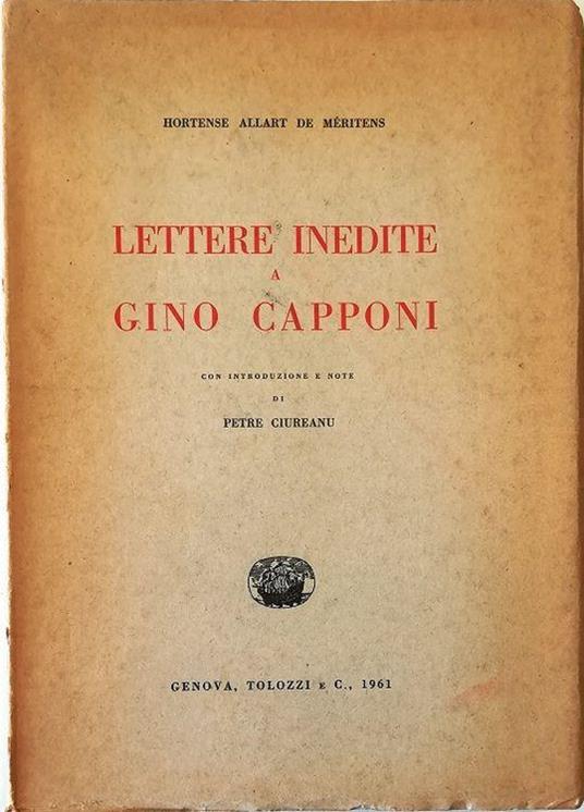 Lettere inedite a Gino Capponi - Hortense Allart de Méritens - copertina