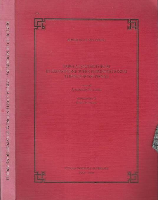 Tabula contentorum in expositione super elementationem theologicam procli - Bertoldo di Moosburg - copertina
