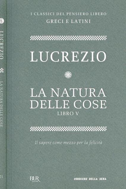 LA Natura Delle Cose. Libro V - Tito Lucrezio Caro - copertina
