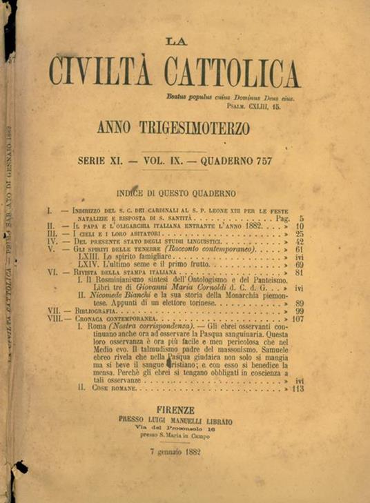 La Civiltà Cattolica 1882 - copertina
