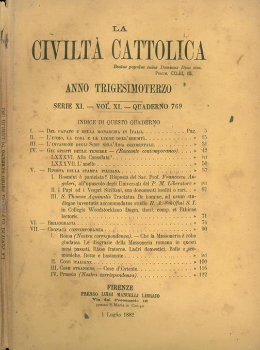 La Civiltà Cattolica 1882 - copertina