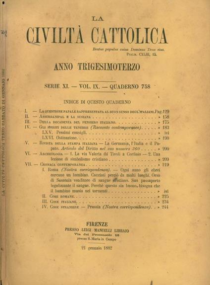 La Civiltà Cattolica 1882 - copertina