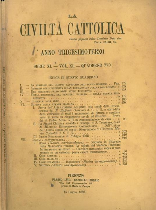 La Civiltà Cattolica 1882 - copertina