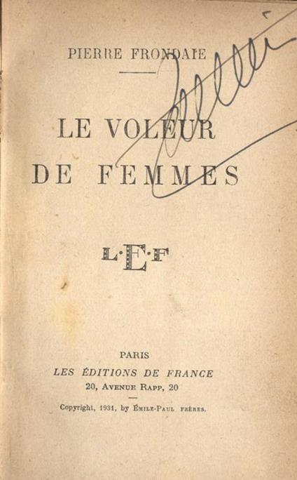 Le voleur de femmes - Pierre Frondaie - copertina