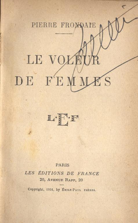 Le voleur de femmes - Pierre Frondaie - copertina