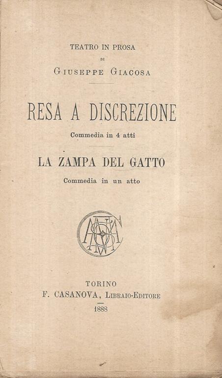 Resa a discrezione, La zampa del gatto - Giuseppe Giacosa - copertina