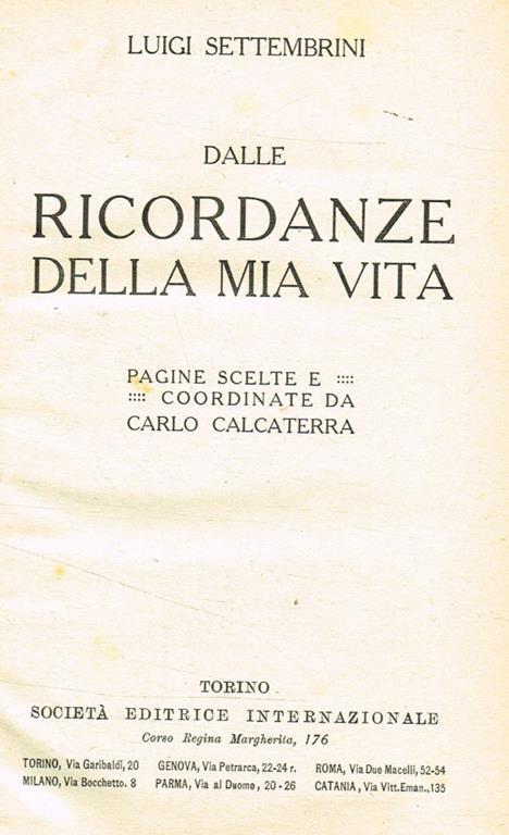 Dalle ricordanze della mia vita - Luigi Settembrini - copertina