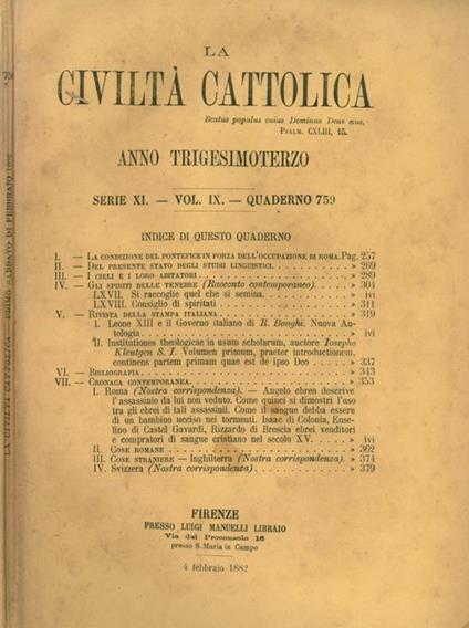 La Civiltà Cattolica 1882 - copertina