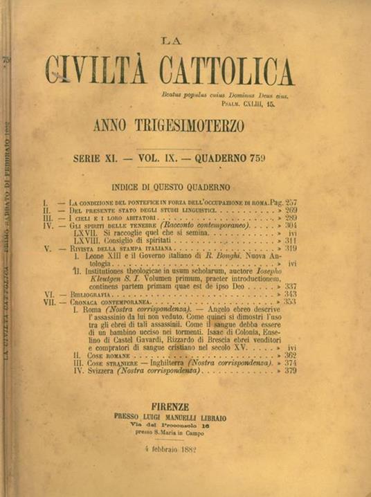 La Civiltà Cattolica 1882 - copertina