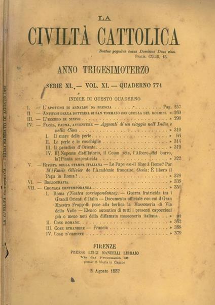 La Civiltà Cattolica 1882 - copertina