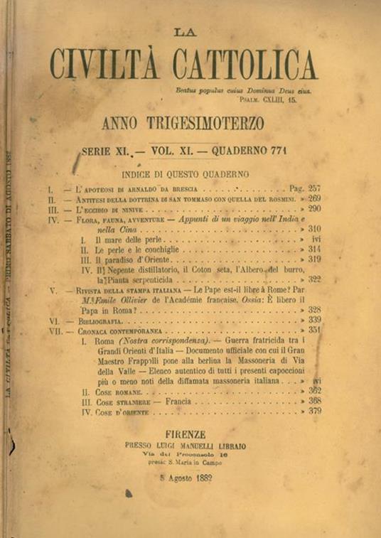 La Civiltà Cattolica 1882 - copertina