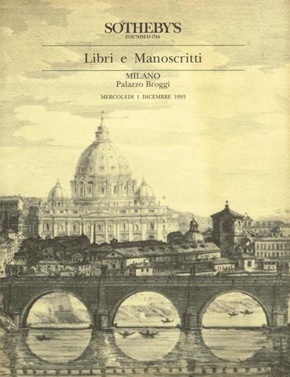 Libri e manoscritti. Milano Palazzo Broggi mercoledì 1 dicembre 1993 - copertina