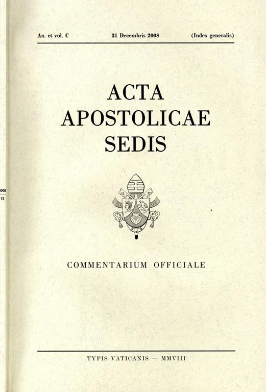 Acta Apostolicae Sedis Anno 2008 Indice Generale. Commentarium Officiale - copertina