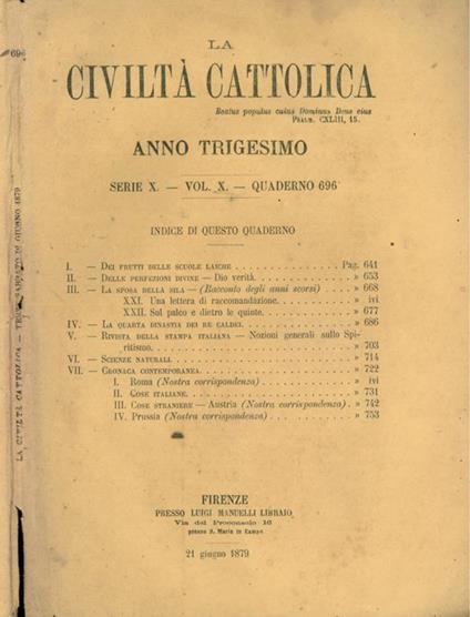La Civiltà Cattolica 1879 - copertina