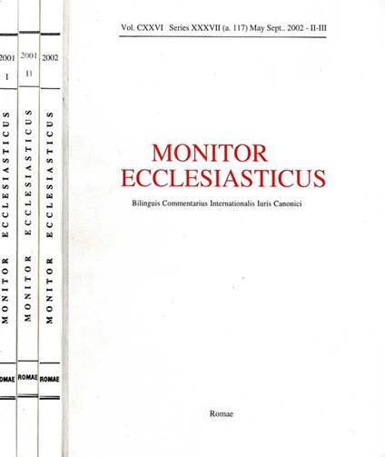 Monitor Ecclesiasticus, Num.I Ii Del 2001 Num.Ii Iii Del 2002 - copertina