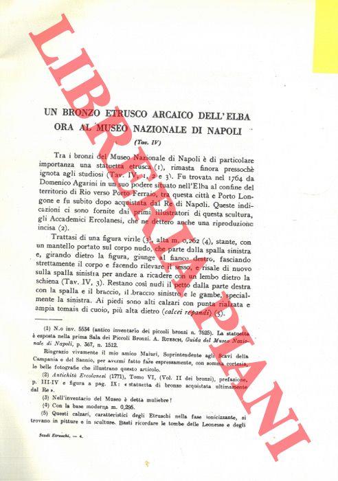Un bronzo etrusco arcaico dell'Elba ora al Museo Nazionale di Napoli