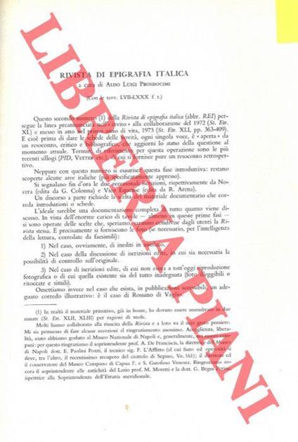 Rivista di epigrafia italica - Aldo Luigi Prosdocimi - copertina