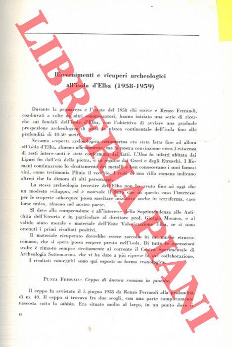 Rinvenimenti e ricuperi archeologici all'isola d'Elba (1958-1959)