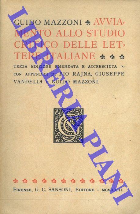 Avviamento allo studio critico delle Lettere italiane - Guido Mazzoni - copertina