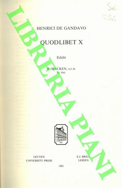 Quodlibet X. Editit R. Macken - copertina