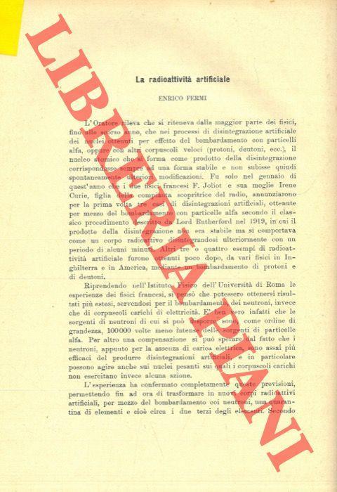 La radioattività artificiale - Enrico Fermi - copertina