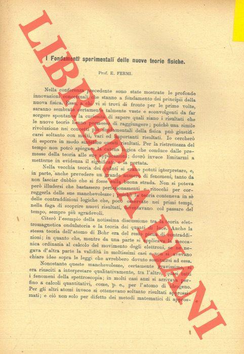 I fondamenti sperimentali delle nuove teorie fisiche - Enrico Fermi - copertina