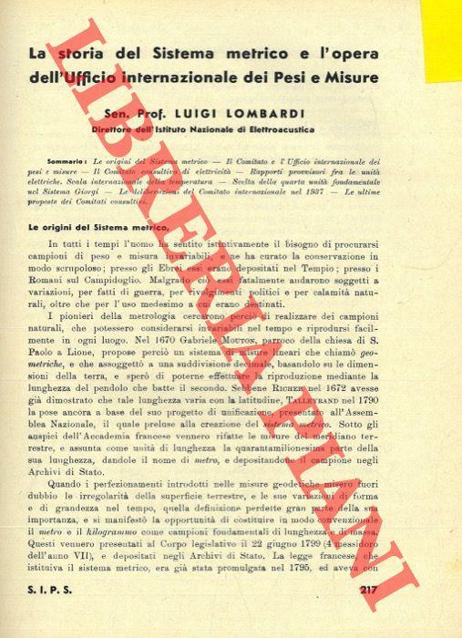 La storia del Sistema metrico e l'opera dell'Ufficio internazionale dei Pesi e Misure - Luigi Lombardi - copertina