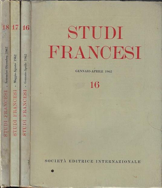 Studi francesi Anno VI N° 16, 17, 18 (annata completa) - Franco Simone - copertina