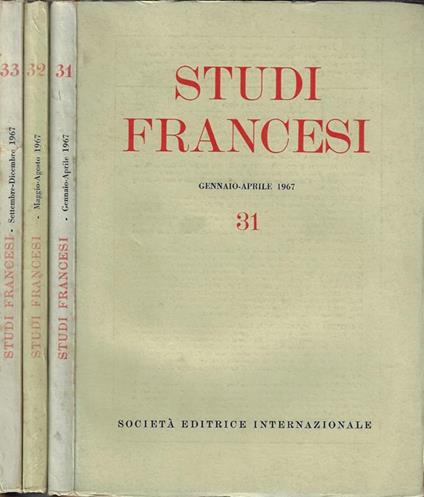Studi francesi Anno XI N° 31, 32, 33 (annata completa) - Franco Simone - copertina