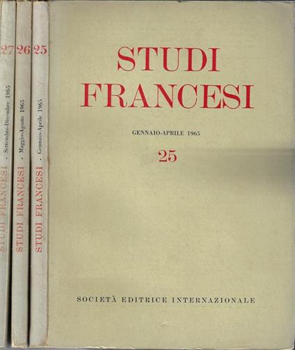 Studi francesi Anno VII N° 25, 26, 27 (annata completa) - Franco Simone - copertina