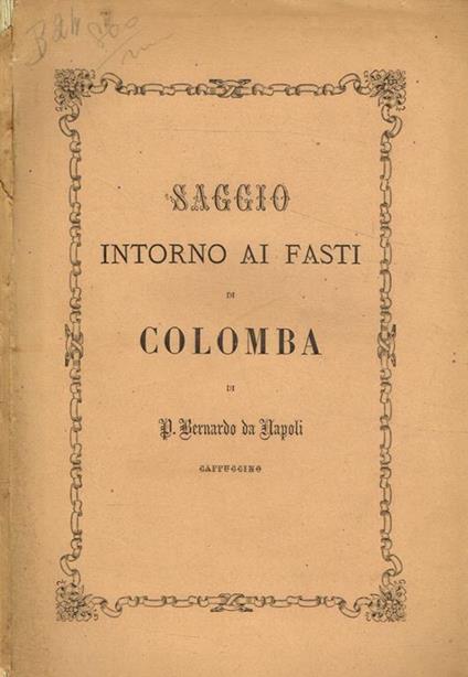 Saggio intorno ai fasti di Colomba - copertina
