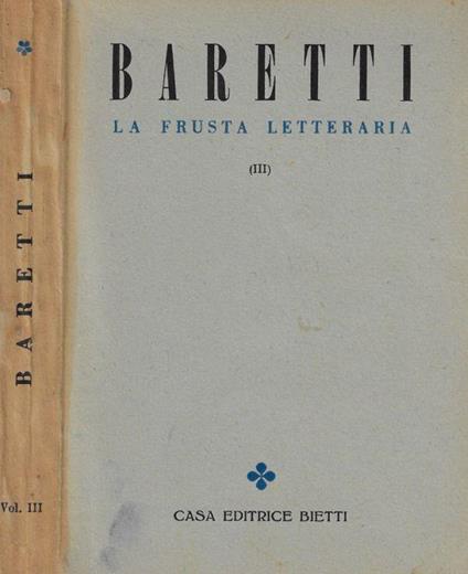 La frusta letteraria Vol. III - Giuseppe Baretti - copertina