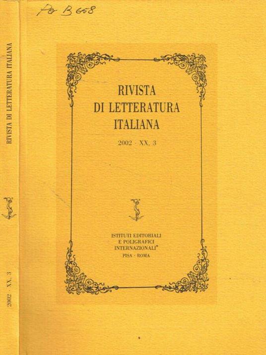Rivista di letteratura italiana. 2002, XX, 3 - Giorgio Baroni - copertina