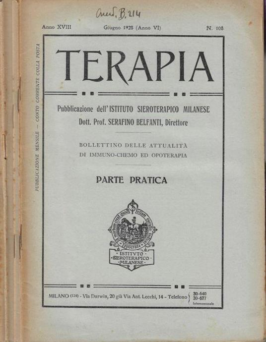 Terapia N. 108, 109, 110, 111, 112, 113 anno 1928 - Serafino Belfanti - copertina