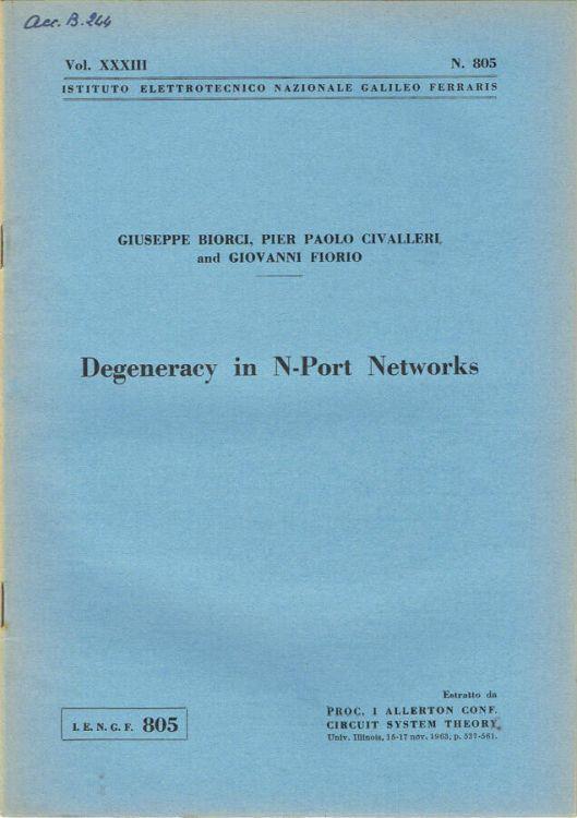 Degeneracy in N-Port Networks - Giuseppe Biorci - copertina